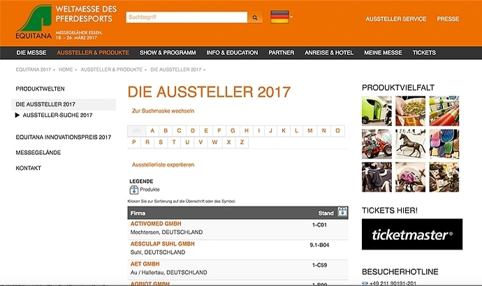 Neue Aussteller-Liste für Equitana 2017 im Internet