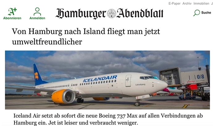 Icelandair ab Hamburg mit weniger Durst und Krach