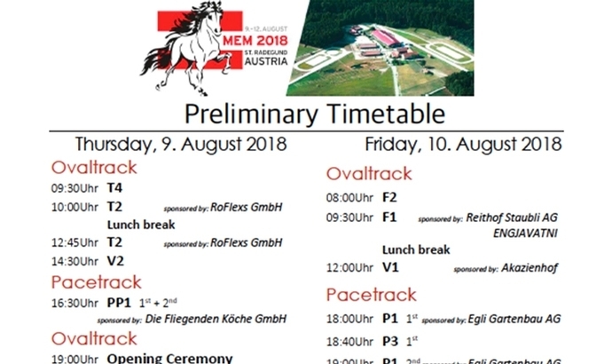 MEM: Zeitplan bereit, Wettkämpfe ab DO um 9.30