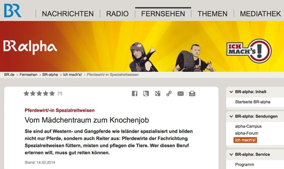 Pferdewirt Gangreiten im TV / Reber über Perspektiven