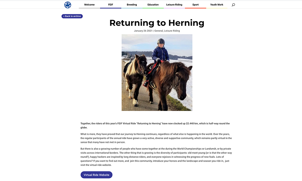 FEIF Virtual Ride: Dabeisein und ‘nach Herning reiten’