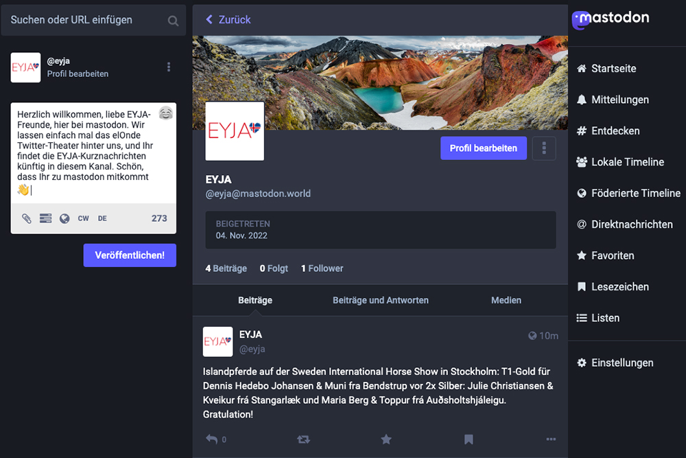 Bye-bye, Twitter: EYJA trötet jetzt auf mastodon